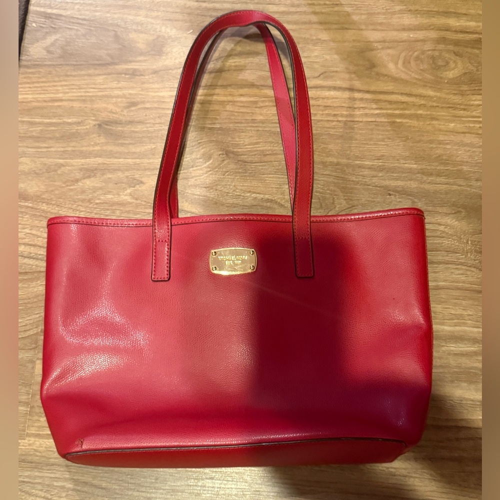 Michael Kors Red Leather Bucket Tote Bag